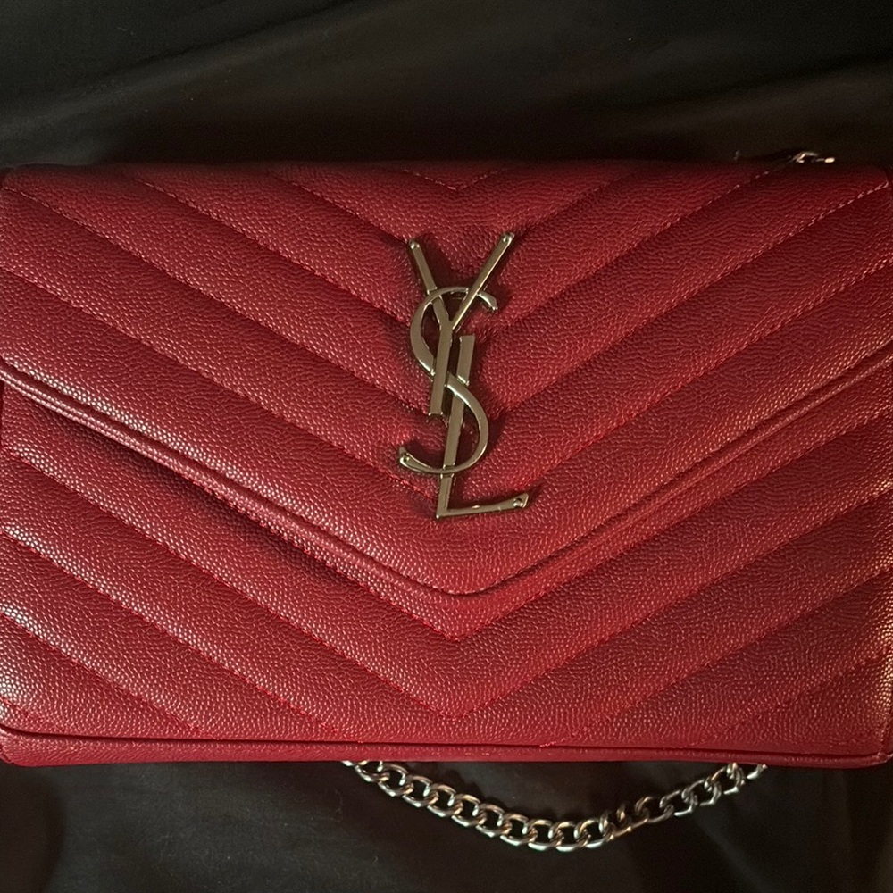 Yves Saint Laurent Red Chevron Leather Clutch